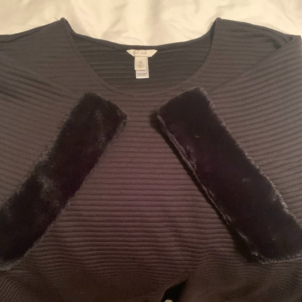 (Special Occasion) Black Top w/ Velvet Cuffed Short Sleeves